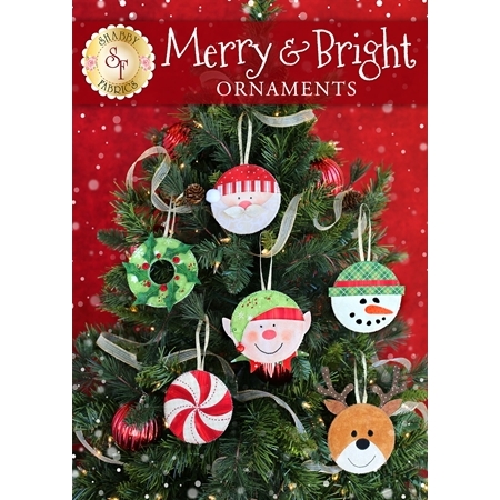 Collection of round fabric Christmas ornaments: Santa, elf, snowman, reindeer, wreath, peppermint.