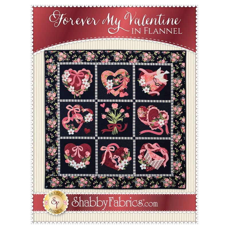 The front of the Forever my Valentine in Flannel Quilt pattern by Shabby Fabrics showing the finished quilt.