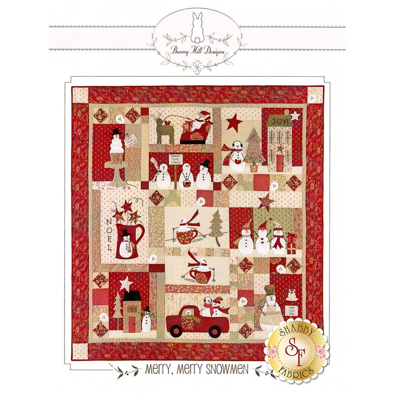 Merry, Merry Snowmen Pattern cover showing the full finished quilt full of snowmen during Christmastime.