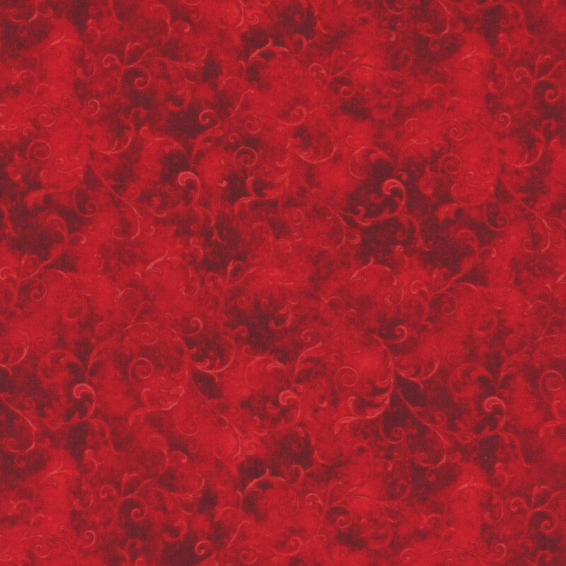 red fabric with sprawling scroll designs
