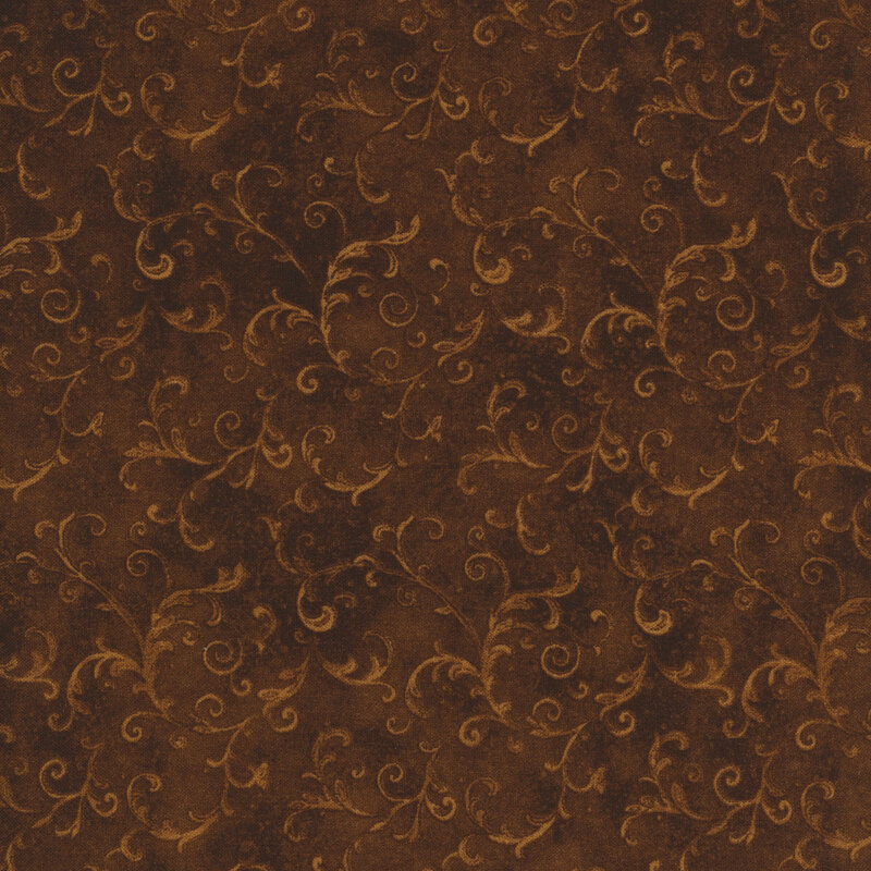 brown fabric with sprawling scroll designs