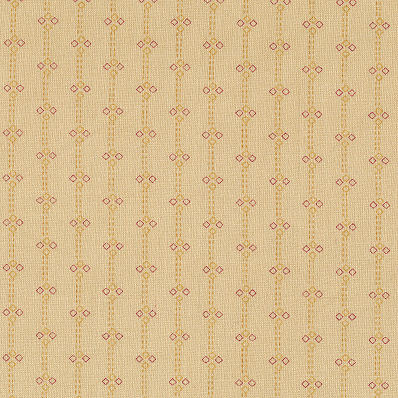 Fabric features yellow and purple tiny geometric style stripes on tan | Shabby Fabrics