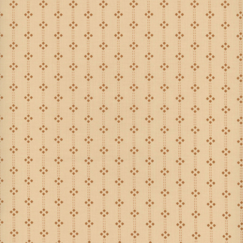 Fabric features brown tiny geometric style stripes on tan