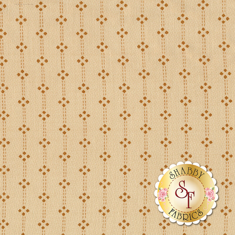 Fabric features brown tiny geometric style stripes on tan | Shabby Fabrics