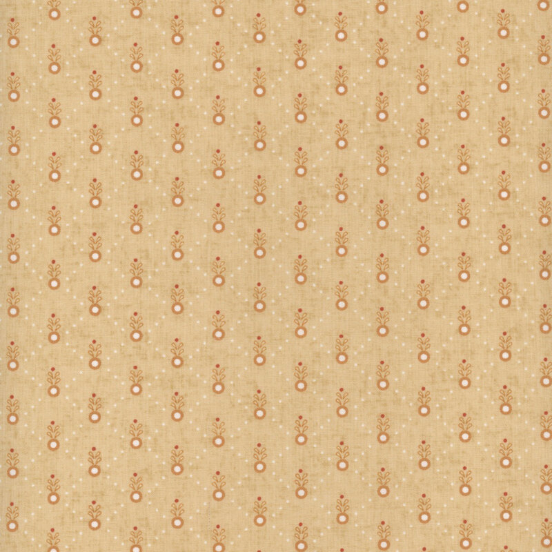 Brown fabric with a lattice grid dotted with a flower pattern