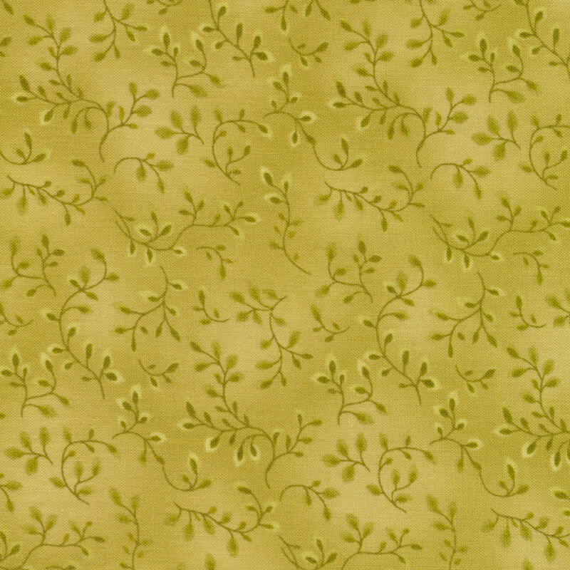 Mottled mustard yellow tonal fabric features tiny vines pattern | Shabby Fabrics