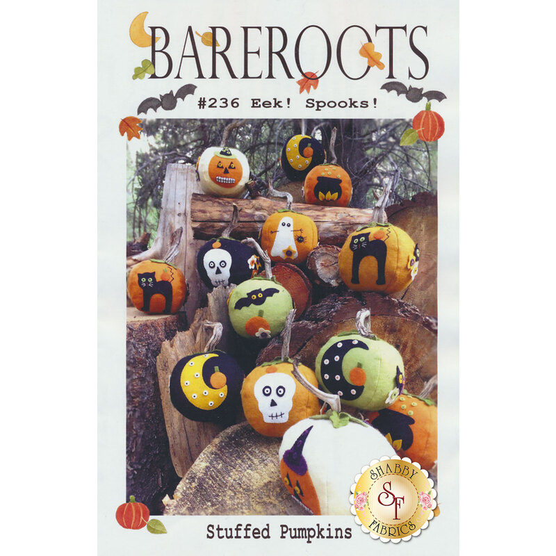 Eek! Spooks! Stuffed Pumpkins Pattern cover featuring an array of stuffed pumpkins with appliqué moons, cats, bats, skeleton heads and more.