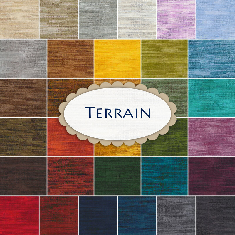 A collage of fabrics included in the Terrain 32 FQ Set