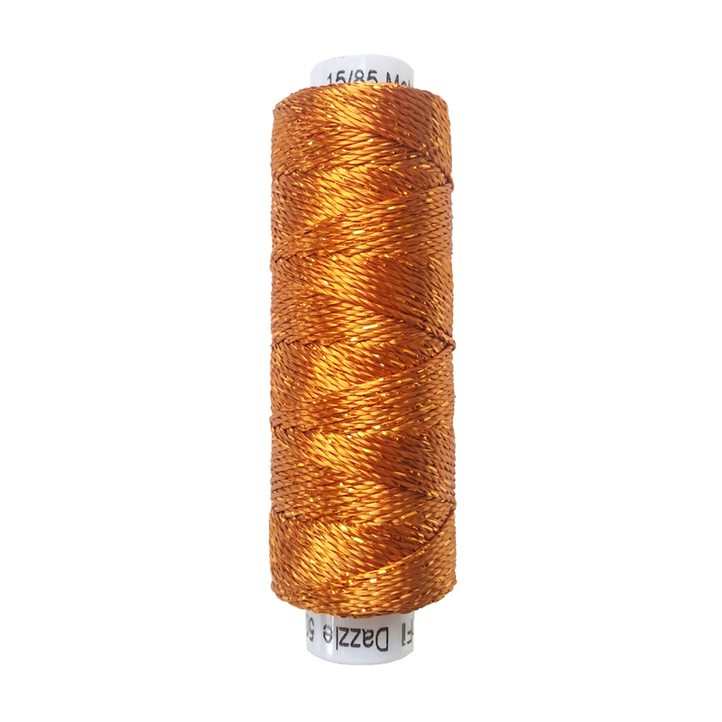 A spool of Dazzle DZ328 Golden Brown thread on a white background