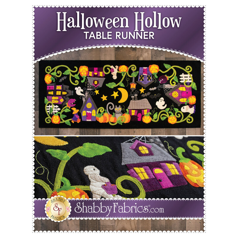 The front of the Halloween Hollow Table Runner - Pattern showing the finished table runner