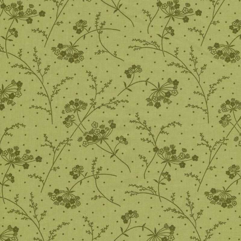 Tonal green Queen Anne's Lace design | Shabby Fabrics