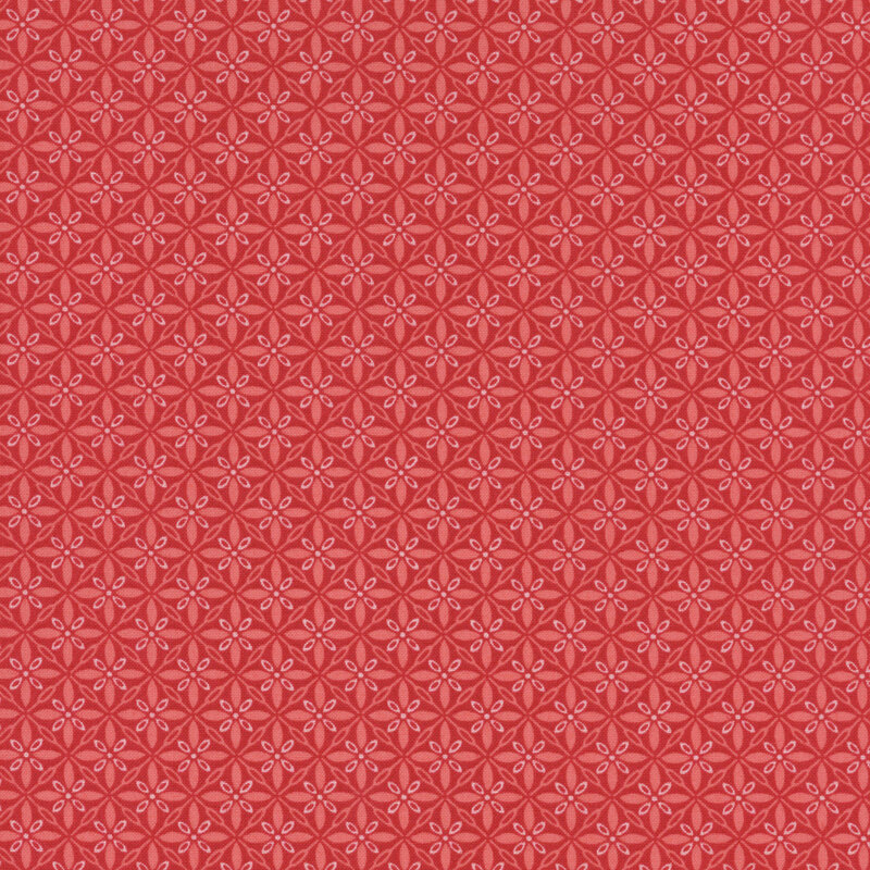 lovely red fabric featuring a geometric tuft design in lighter shades of red