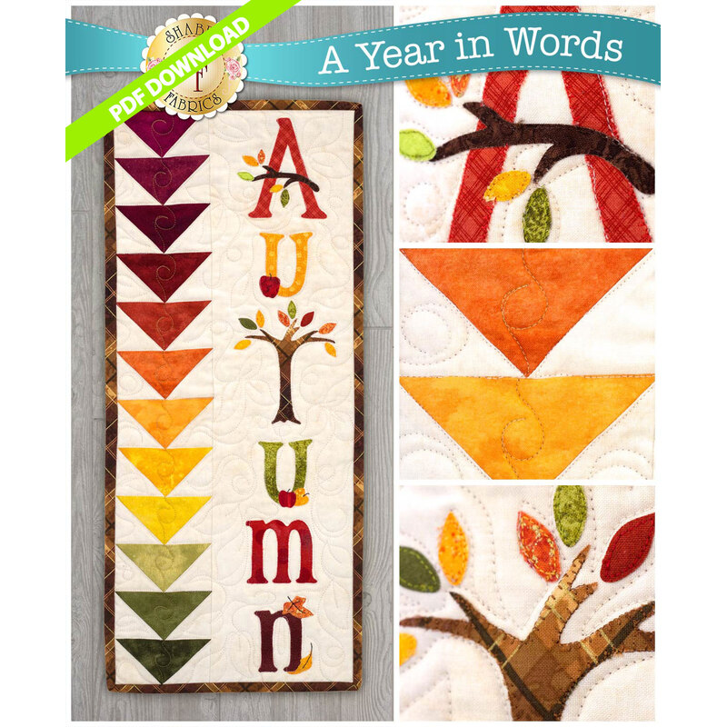 PDF Pattern for September A Year In Words wall hanging reading Autumn with fall color scheme.