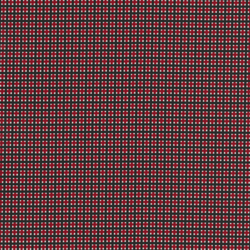Black crosshatching with red and white boxes in each square | Shabby Fabrics