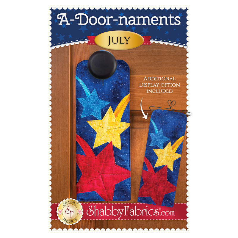 The front of the A-Door-naments - July pattern by Shabby Fabrics showing three shooting stars.