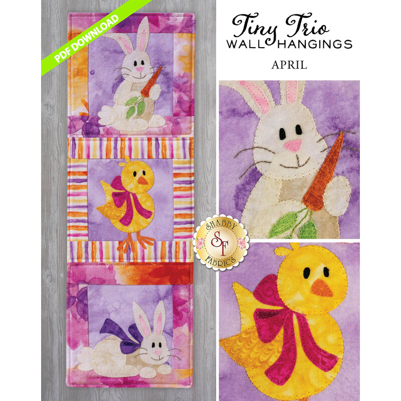 Tiny Trio Wall Hanging - Hoppy Easter - April - PDF Download available at Shabby Fabrics