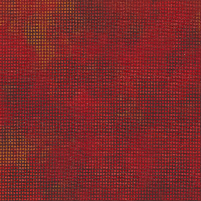 Mottled red yellow fabric features small tonal dots pattern | Shabby Fabrics