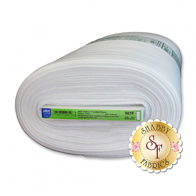 A full bolt of Fusible Fleece 987F White by Pellon, isolated on a white background.