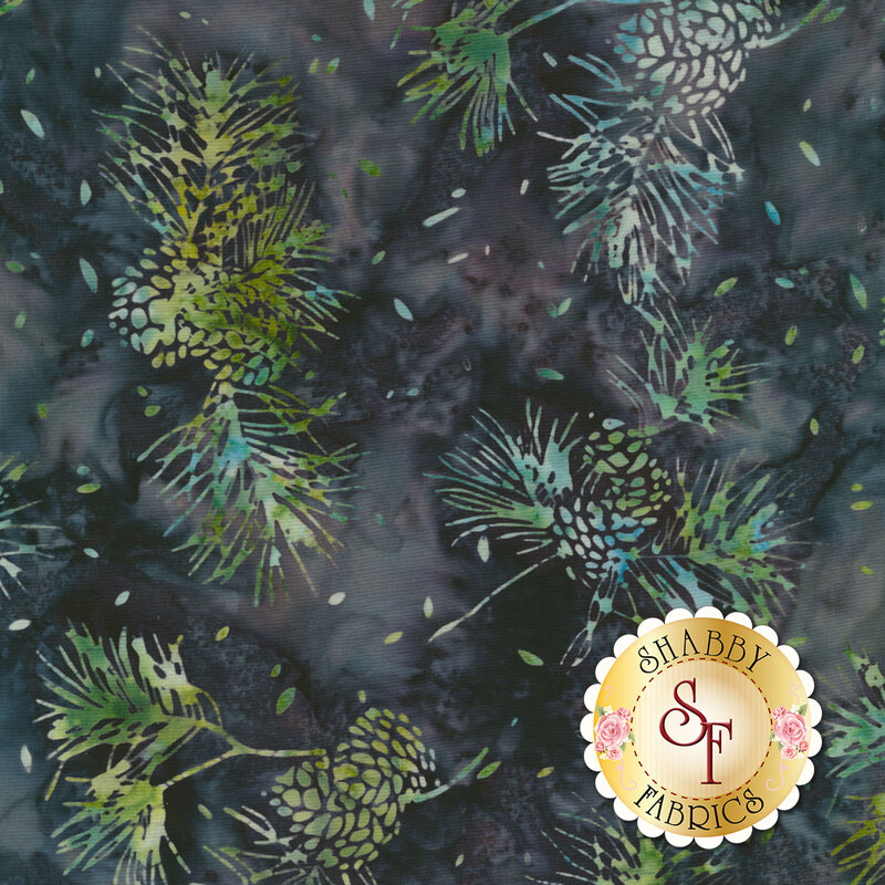 Fern design on mottled dark blue batik | Shabby Fabrics