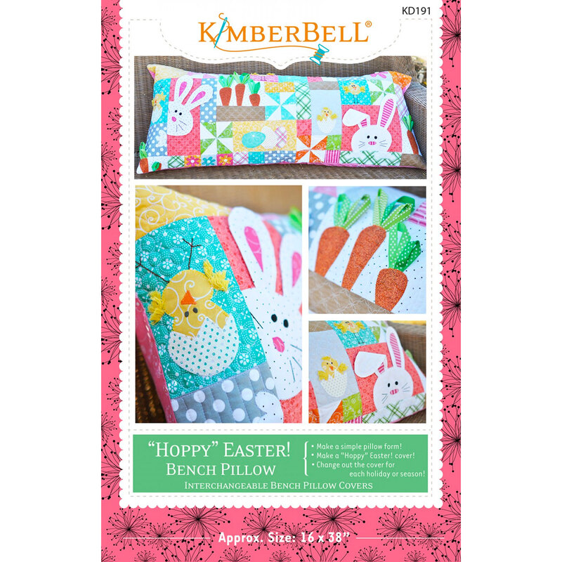 The front of the Hoppy Easter Bench Pillow pattern by KimberBell Designs