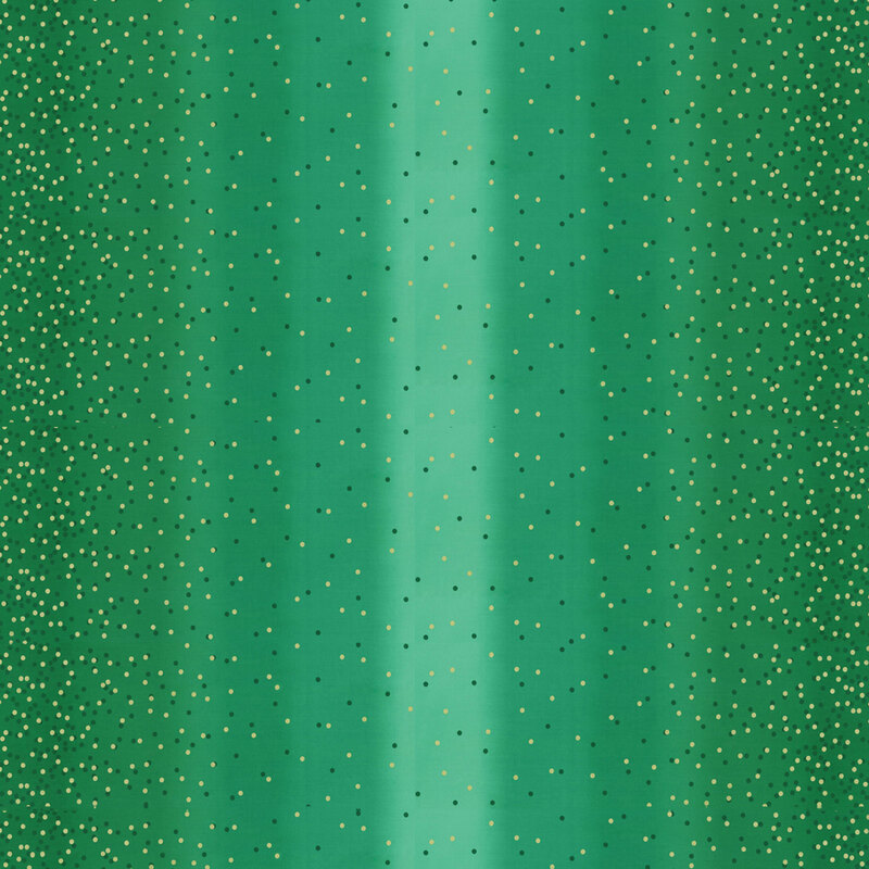 Green ombre fabric with tonal dots and gold metallic dots | Shabby Fabrics