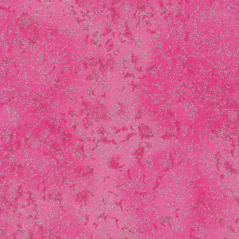 Tonal hot pink fabric features mottled design with metallic frost accents | Shabby Fabrics