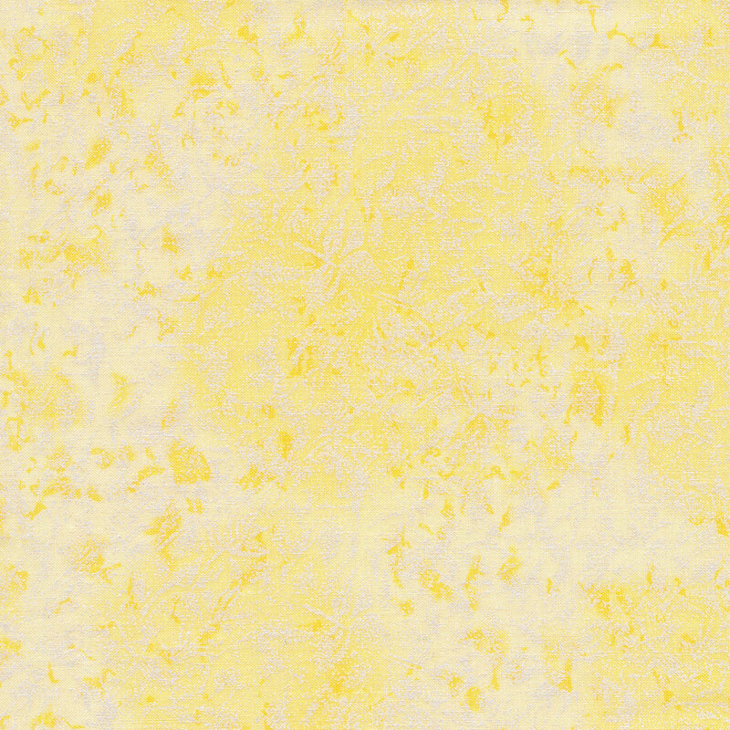 Tonal light yellow fabric features mottled design with metallic frost accents | Shabby Fabrics