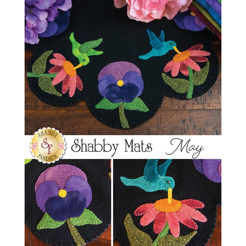 An image collage of the Shabby Mats May which features humming birds drinking from flowers