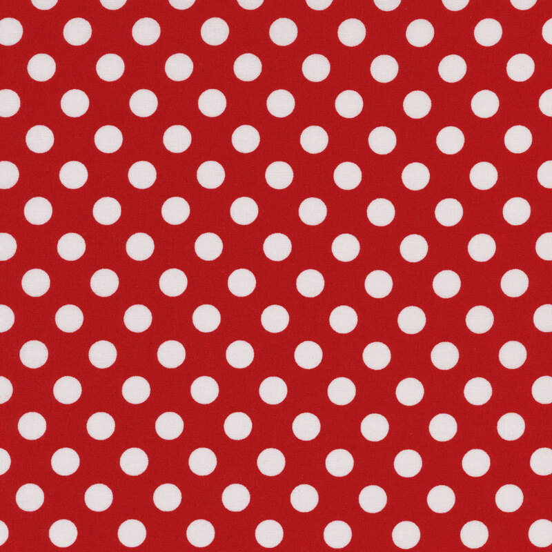 fabric featuring a red background with white polka dots