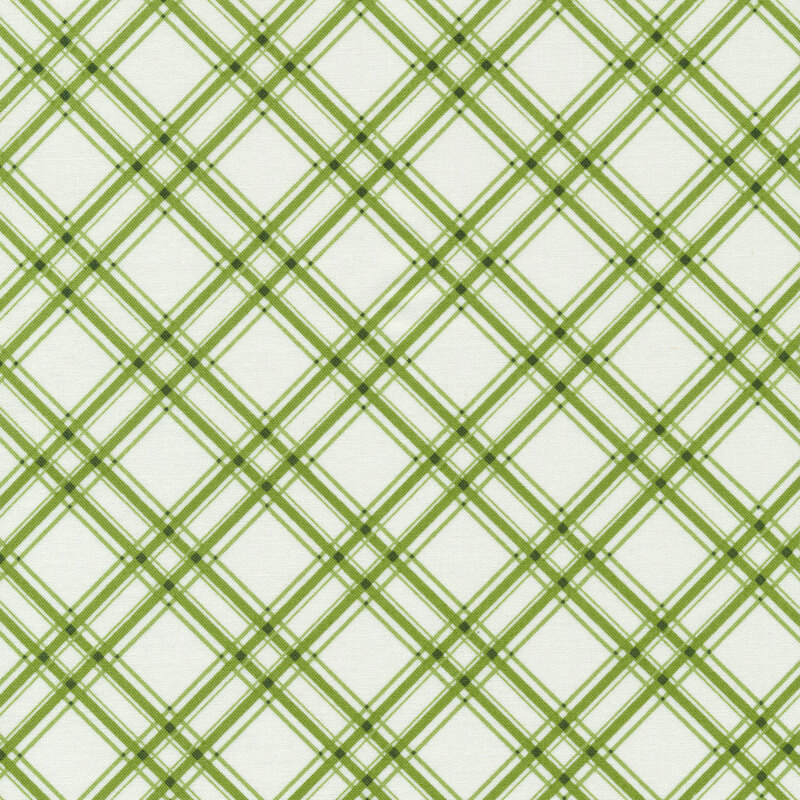 Diagonal green plaid design on white | Shabby Fabrics