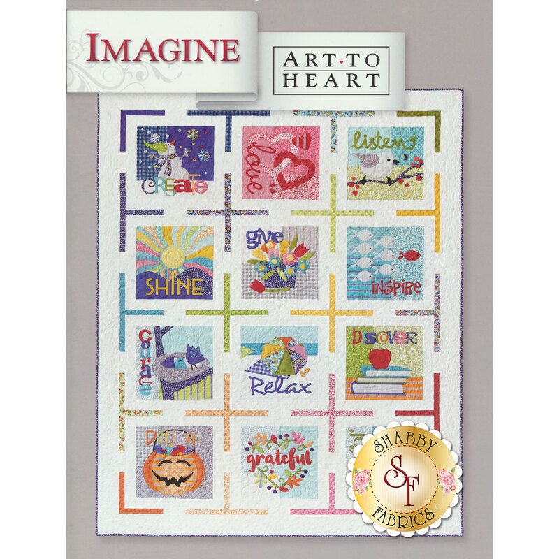 Imagine Quilt Book cover featuring 12 monthly cute monthly blocks