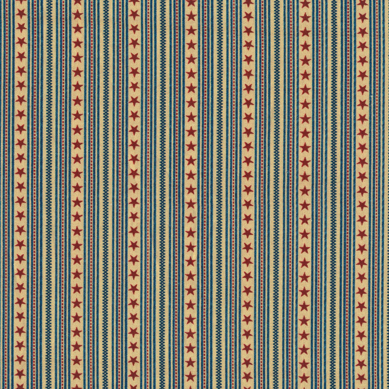 Patriotic fabric with striped stars on a beige background | Shabby Fabrics