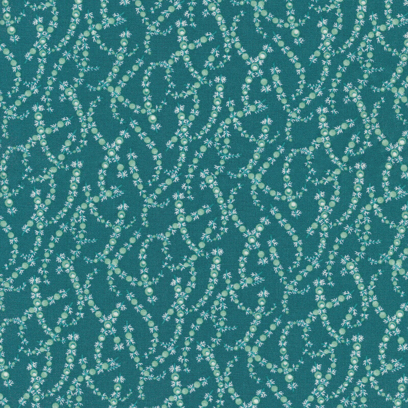 Tonal juniper leaves on a blue background | Shabby Fabrics