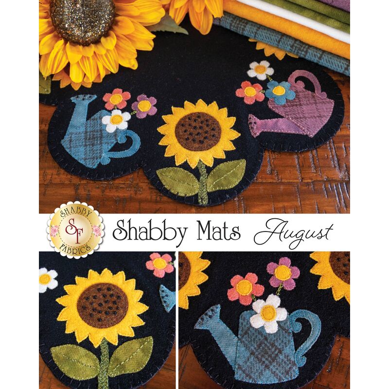 A collage showing the finished product of the Shabby Mats - August - Wool Kit