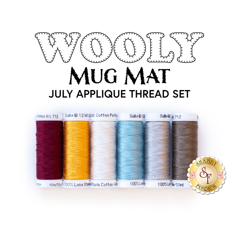 The 6 pc Applique Thread Set that coordinate with the Wooly Mug Mat - July