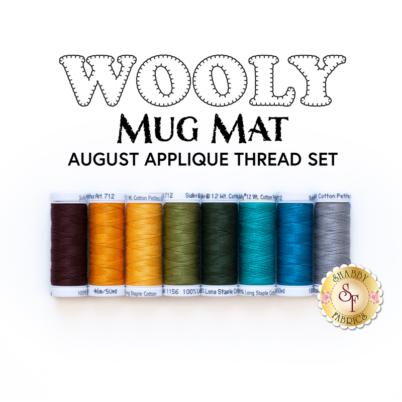 The 8 applique threads included in the Wooly Mug Mat Series - August - Applique Thread Set