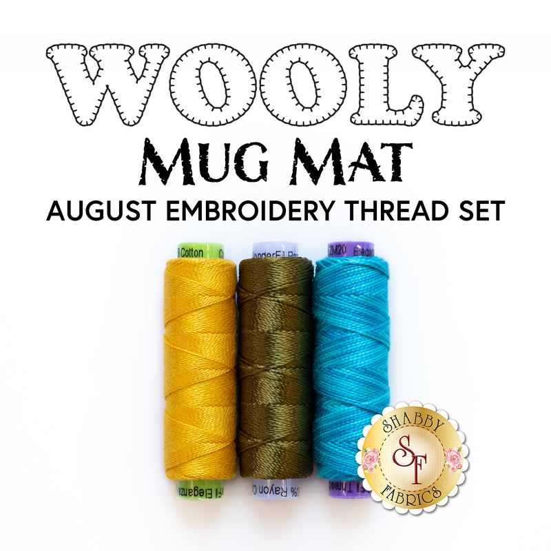 The 3 threads included in the Wooly Mug Mat - August - Embroidery Thread Set