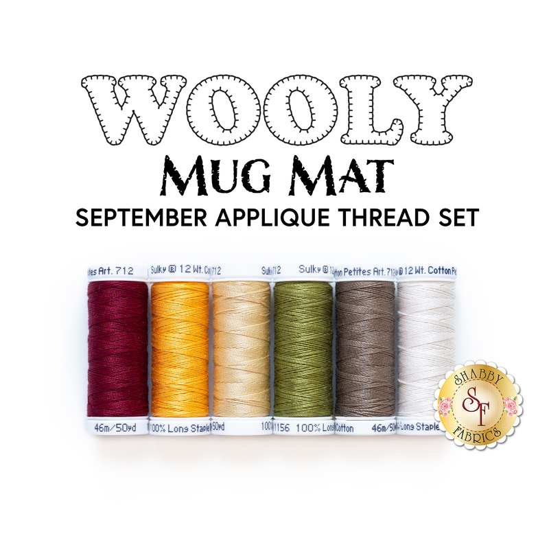 The 6 applique threads included in the Wooly Mug Mat Series - September - Applique Thread Set