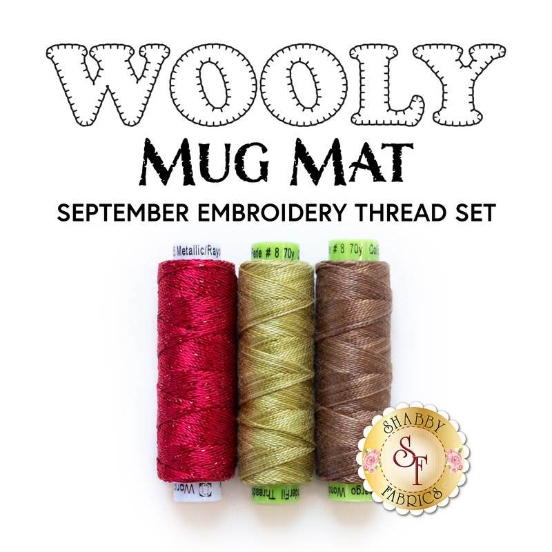 The 3 threads included in the Wooly Mug Mat - September - Embroidery Thread Set
