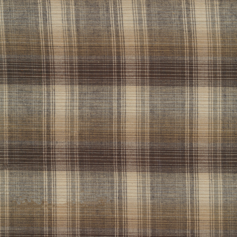 Woven fabric with black, cream, and brown plaid patterns | Shabby Fabrics