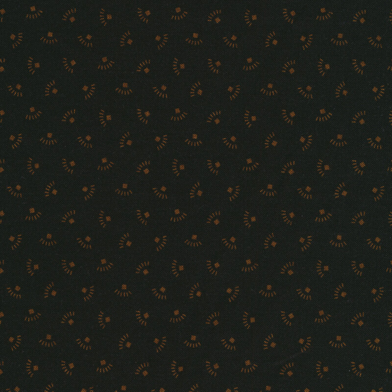 Tossed golden ditsy geometric shapes on a black background | Shabby Fabrics