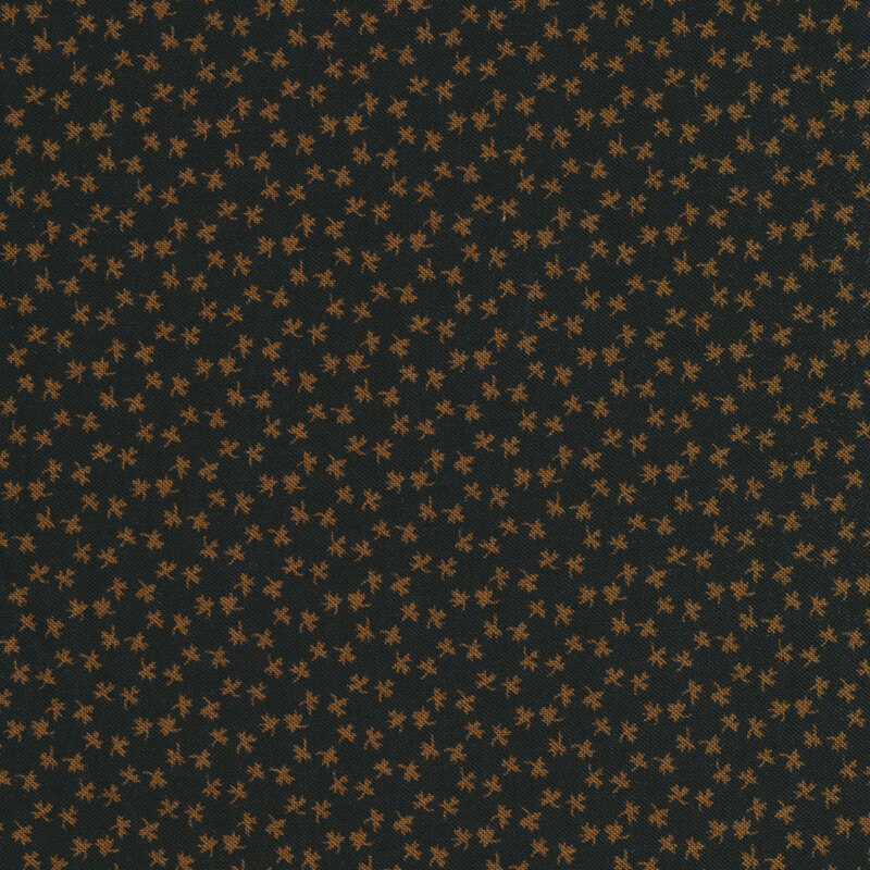 Small tossed leaves on a black background | Shabby Fabrics