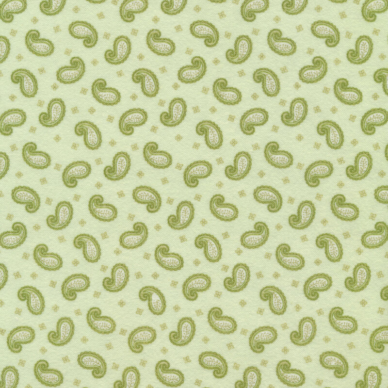 Tossed paisleys on a green background | Shabby Fabrics
