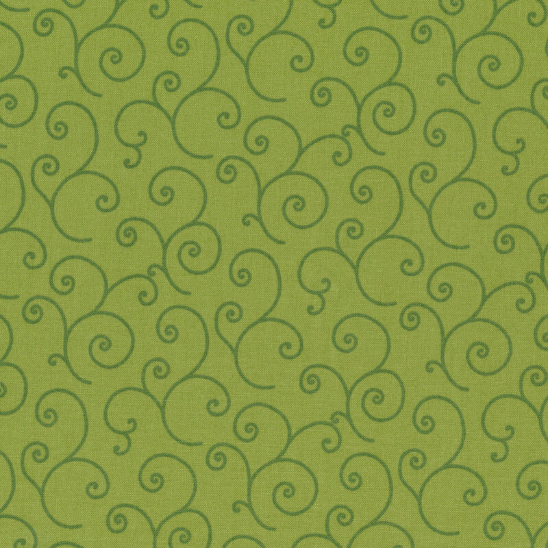 Tonal dark green swirls on a light green background | Shabby Fabrics