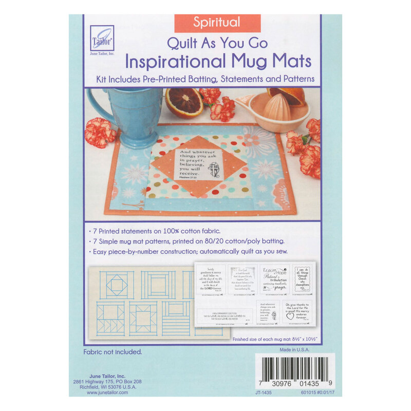 A package of the Quilt As You Go Inspirational Mug Mat - Spiritual batting