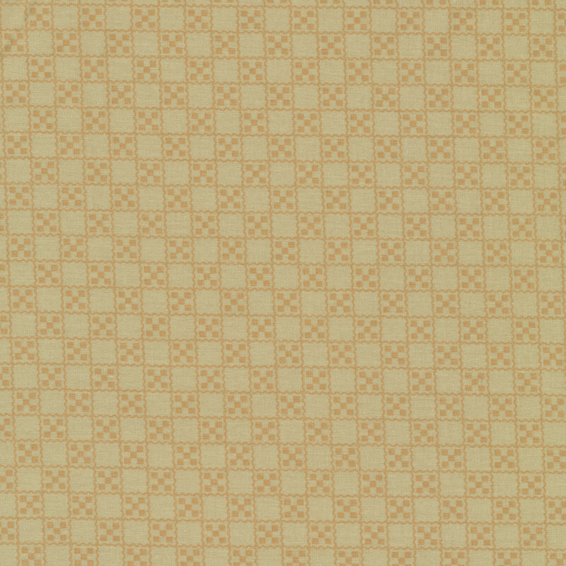 Sage green fabric features tan checker board design | Shabby Fabrics