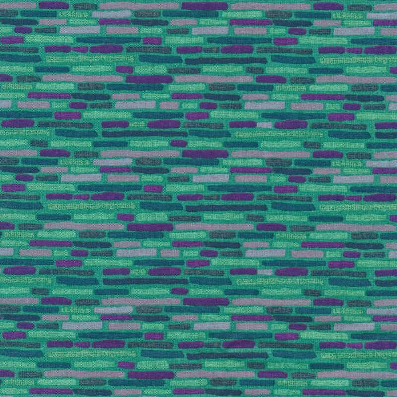 Teal and purple brick design on teal | Shabby Fabrics