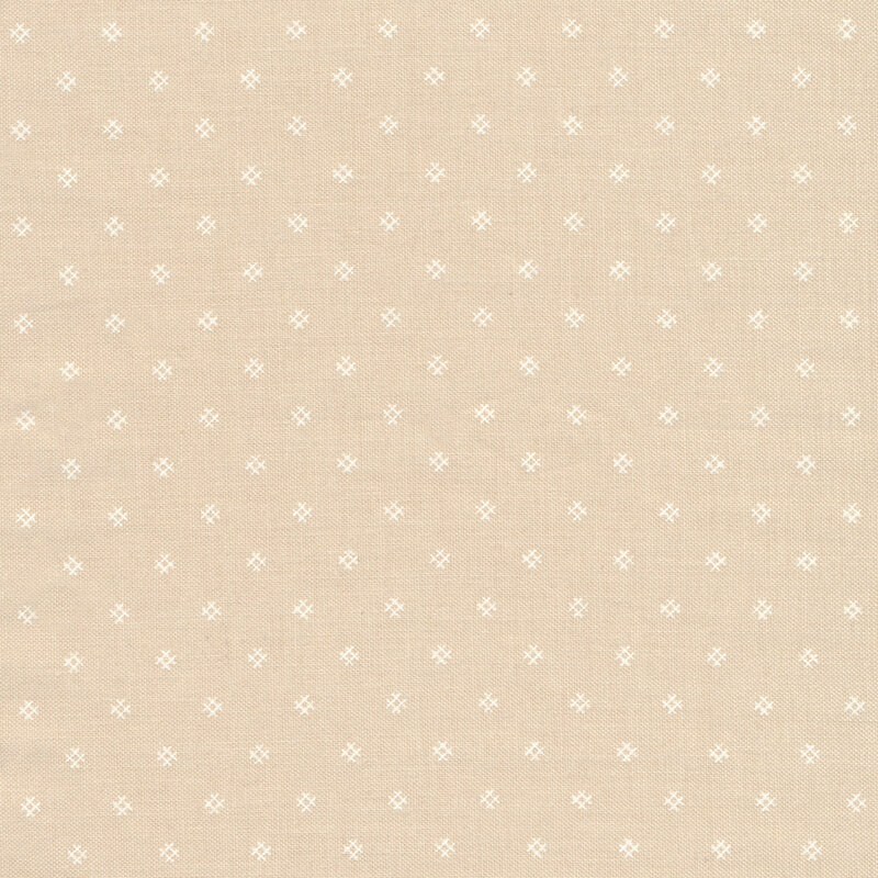 Fabric features tiny cream tic tac toe hashtag pattern on tan | Shabby Fabrics