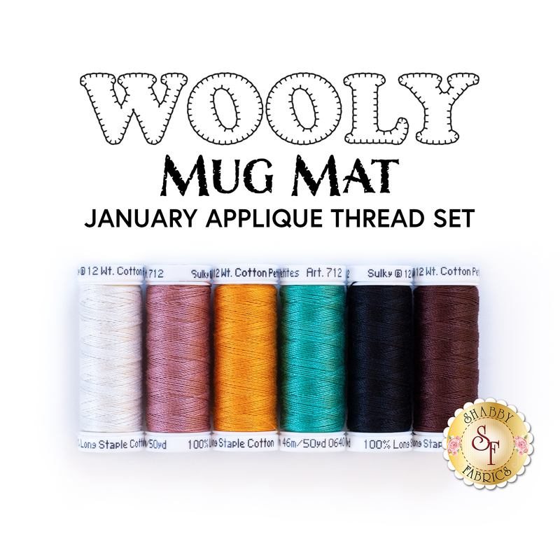 6pc Applique Thread Set for Wooly Mug Mat Series - January