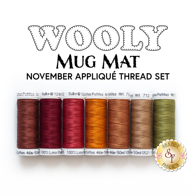 The 7 piece Applique thread set for the Wooly Mug Mat - November kit
